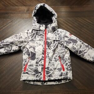 SNOZU Boys Snow Ski Winter Jacket Sz 3T White Grey W/Red Accents Removable Hood